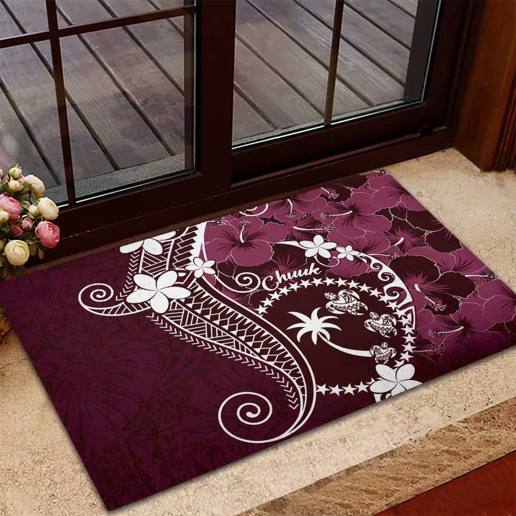 FSM Chuuk Rubber Doormat Turtle Tropical Flowers Polynesian - Pink