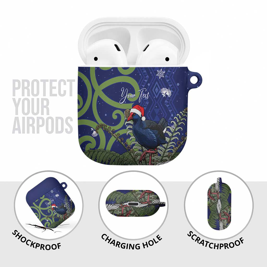 Personalized New Zealand Pukeko Christmas AirPods Case Meri Kirihimete Taniko Ponga Koru Blue - Polynesian Pride