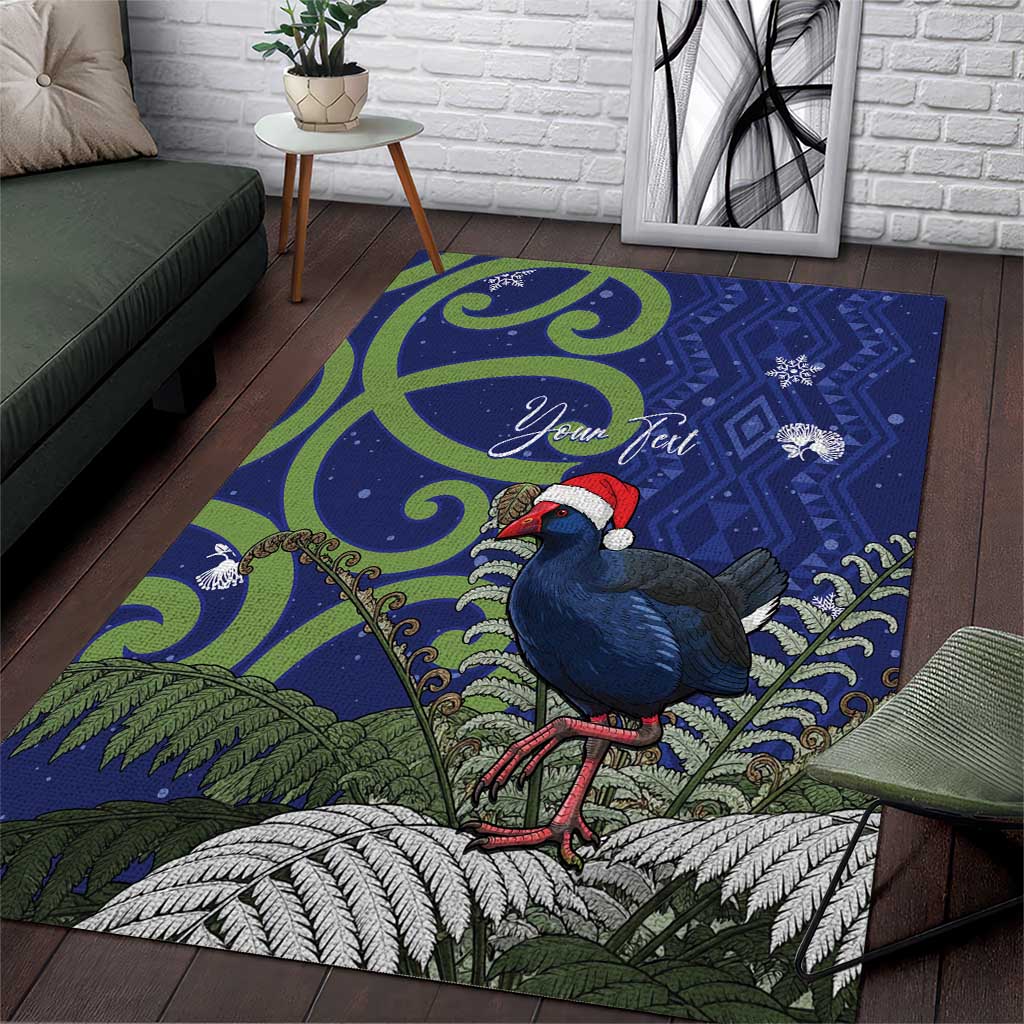 Personalized New Zealand Pukeko Christmas Area Rug Meri Kirihimete Taniko Ponga Koru Blue - Polynesian Pride