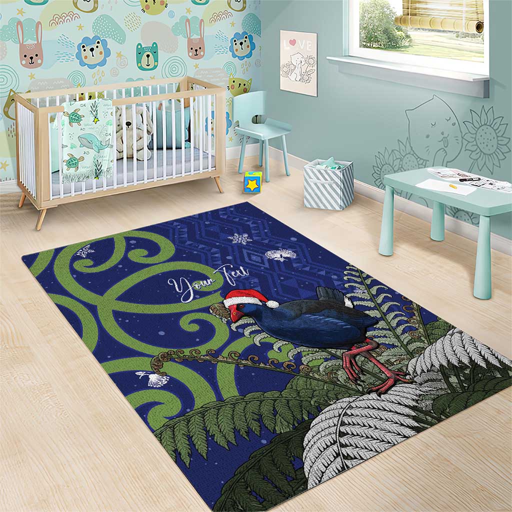 Personalized New Zealand Pukeko Christmas Area Rug Meri Kirihimete Taniko Ponga Koru Blue - Polynesian Pride