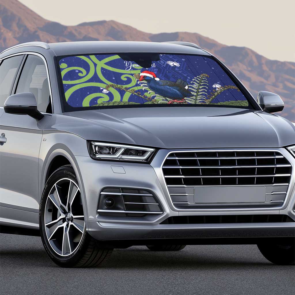 Personalized New Zealand Pukeko Christmas Auto Sun Shade Meri Kirihimete Taniko Ponga Koru Blue - Polynesian Pride