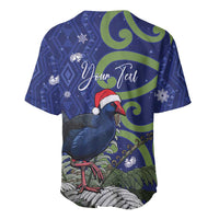 Personalized New Zealand Pukeko Christmas Baseball Jersey Meri Kirihimete Taniko Ponga Koru Blue - Polynesian Pride