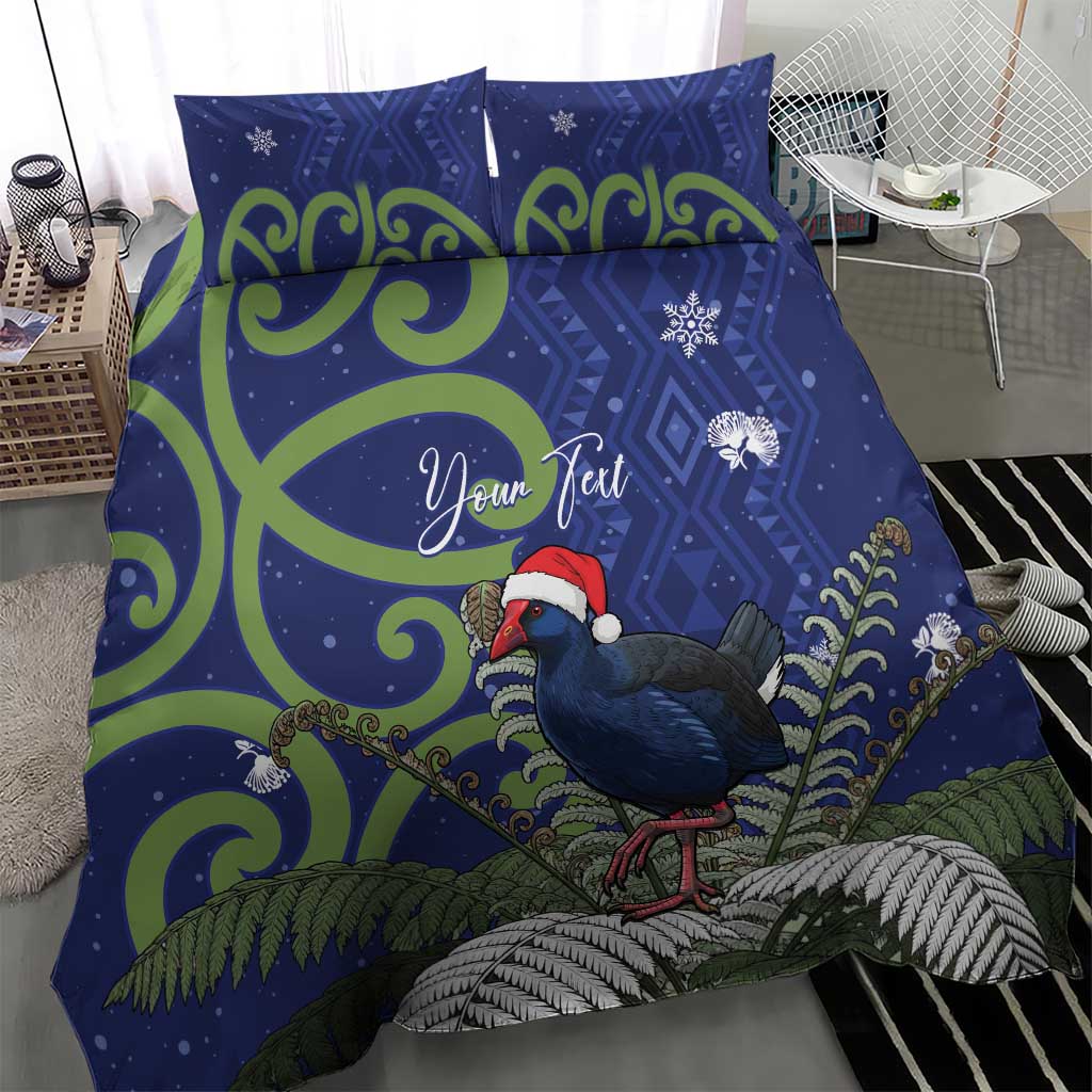 Personalized New Zealand Pukeko Christmas Bedding Set Meri Kirihimete Taniko Ponga Koru Blue - Polynesian Pride
