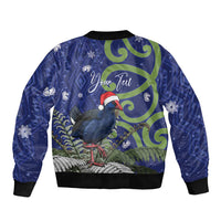 Personalized New Zealand Pukeko Christmas Bomber Jacket Meri Kirihimete Taniko Ponga Koru Blue - Polynesian Pride