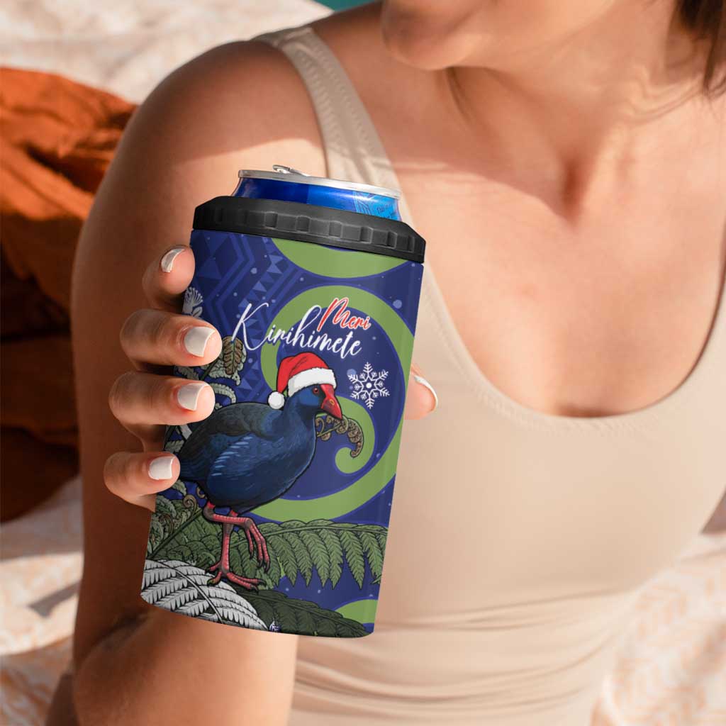 Personalized New Zealand Pukeko Christmas 4 in 1 Can Cooler Tumbler Meri Kirihimete Taniko Ponga Koru Blue - Polynesian Pride