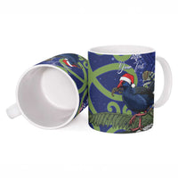 Personalized New Zealand Pukeko Christmas Ceramic Mug Meri Kirihimete Taniko Ponga Koru Blue - Polynesian Pride