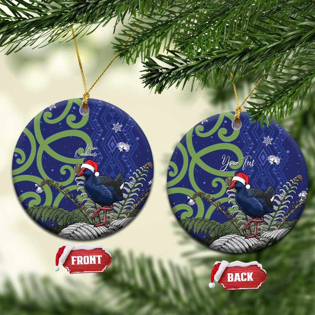 Personalized New Zealand Pukeko Christmas Ceramic Ornament Meri Kirihimete Taniko Ponga Koru Blue - Polynesian Pride