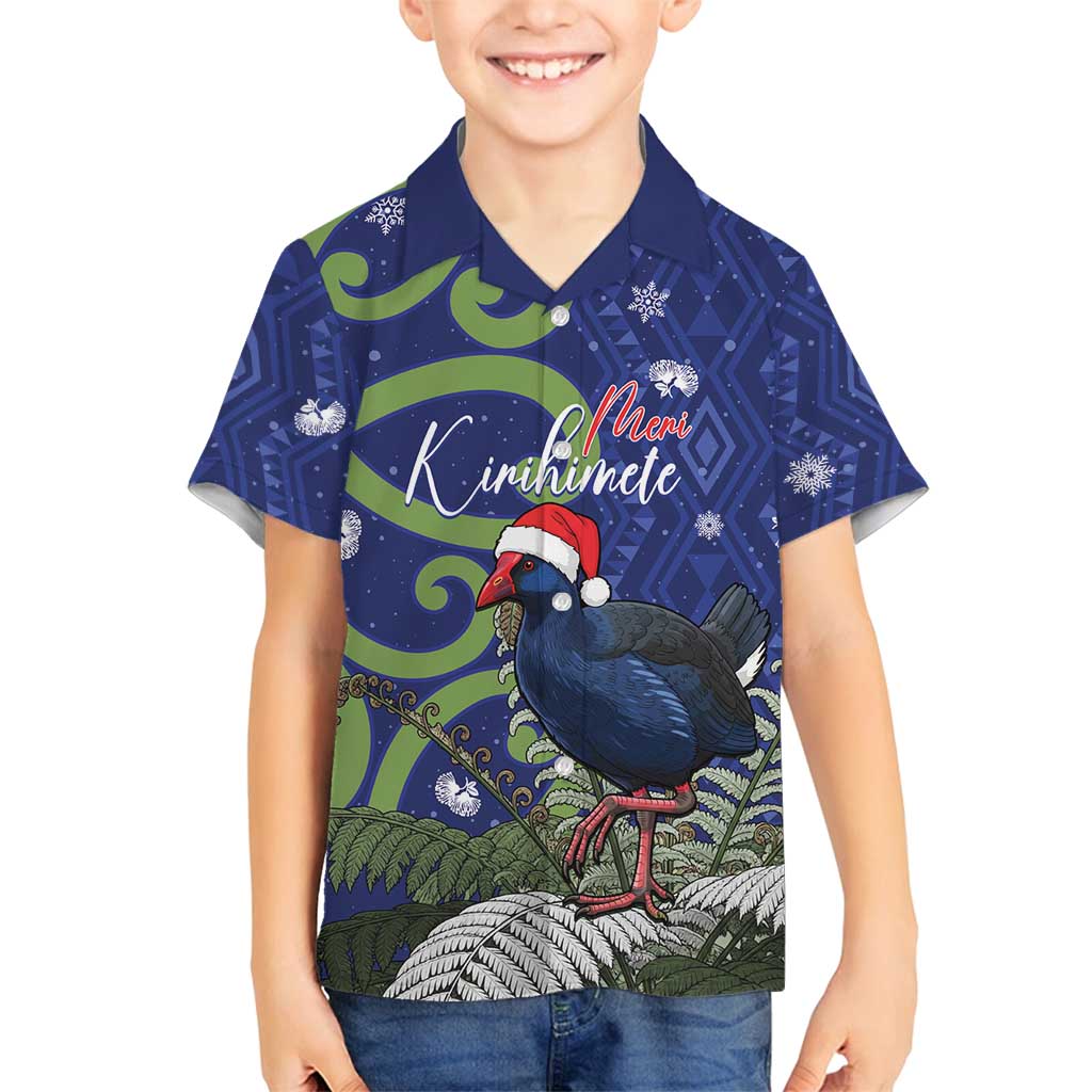 Personalized New Zealand Pukeko Christmas Family Matching Long Sleeve Bodycon Dress and Hawaiian Shirt Meri Kirihimete Taniko Ponga Koru Blue - Polynesian Pride