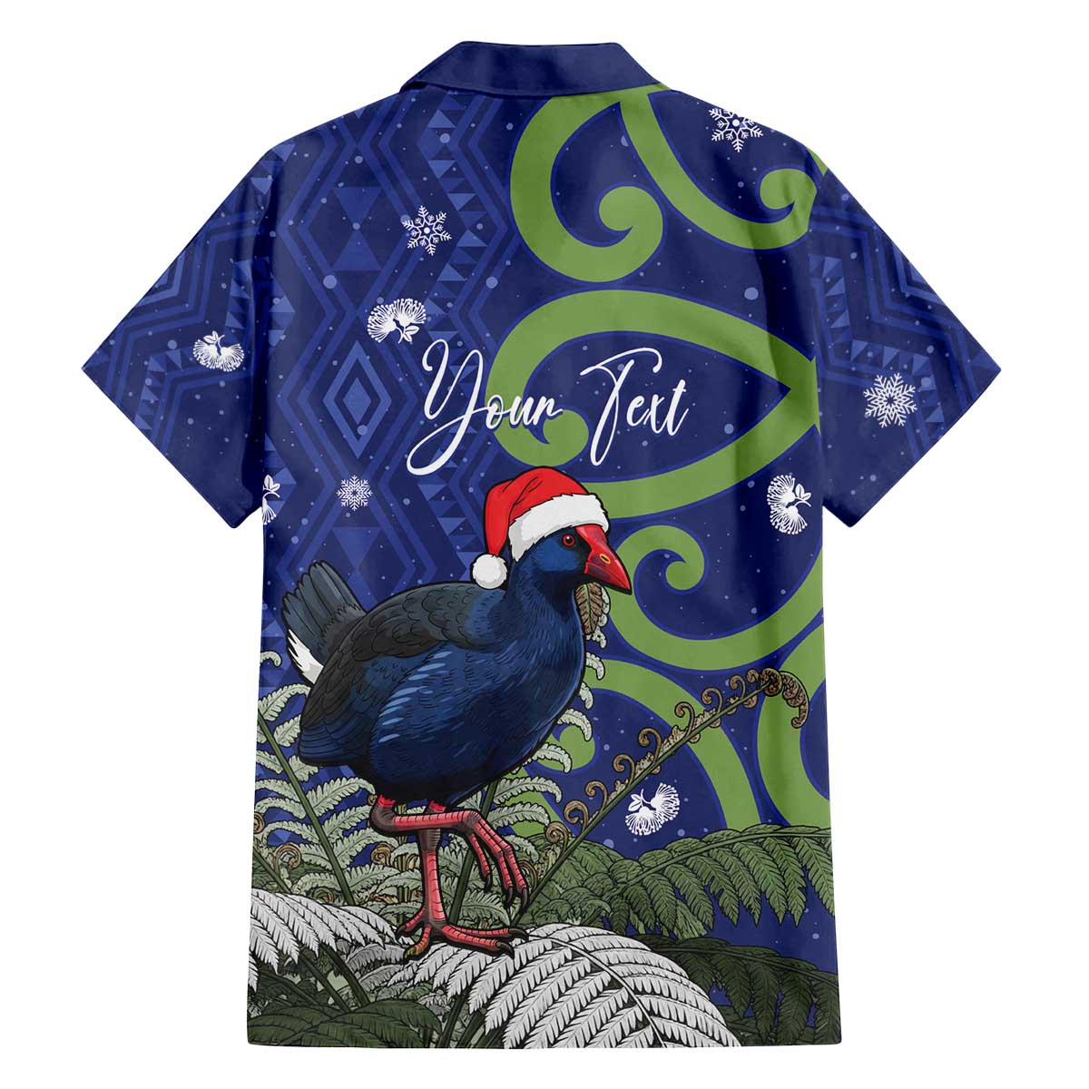 Personalized New Zealand Pukeko Christmas Family Matching Off The Shoulder Long Sleeve Dress and Hawaiian Shirt Meri Kirihimete Taniko Ponga Koru Blue - Polynesian Pride