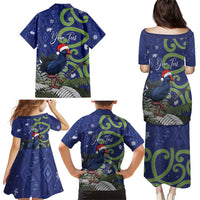 Personalized New Zealand Pukeko Christmas Family Matching Puletasi and Hawaiian Shirt Meri Kirihimete Taniko Ponga Koru Blue - Polynesian Pride