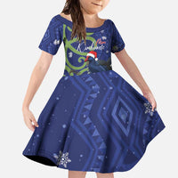 Personalized New Zealand Pukeko Christmas Family Matching Short Sleeve Bodycon Dress and Hawaiian Shirt Meri Kirihimete Taniko Ponga Koru Blue - Polynesian Pride