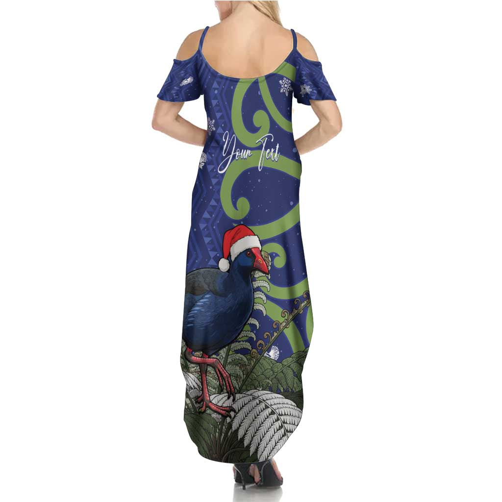 Personalized New Zealand Pukeko Christmas Family Matching Summer Maxi Dress and Hawaiian Shirt Meri Kirihimete Taniko Ponga Koru Blue - Polynesian Pride