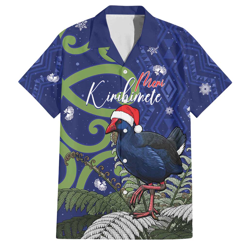 Personalized New Zealand Pukeko Christmas Family Matching Tank Maxi Dress and Hawaiian Shirt Meri Kirihimete Taniko Ponga Koru Blue - Polynesian Pride