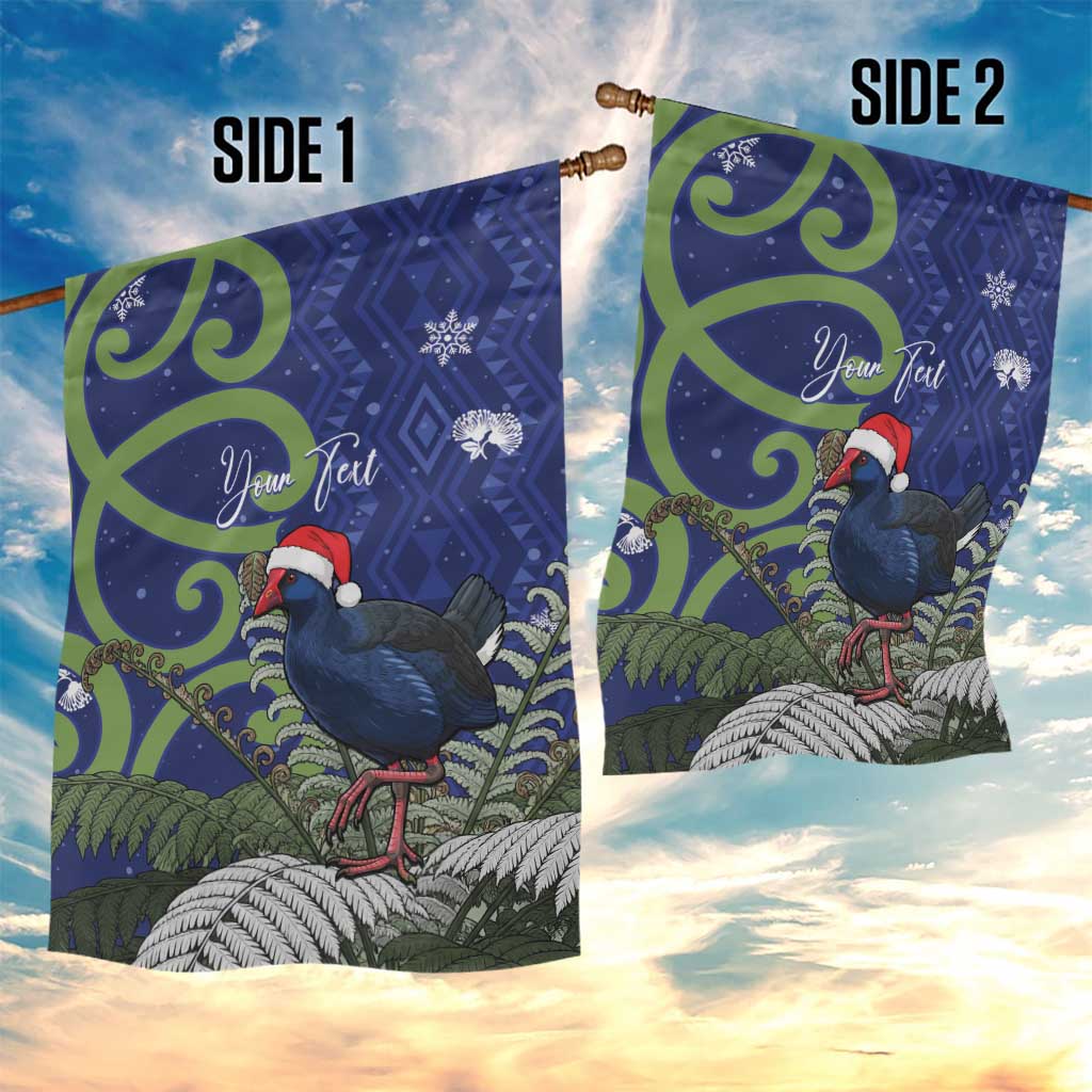 Personalized New Zealand Pukeko Christmas Garden Flag Meri Kirihimete Taniko Ponga Koru Blue - Polynesian Pride