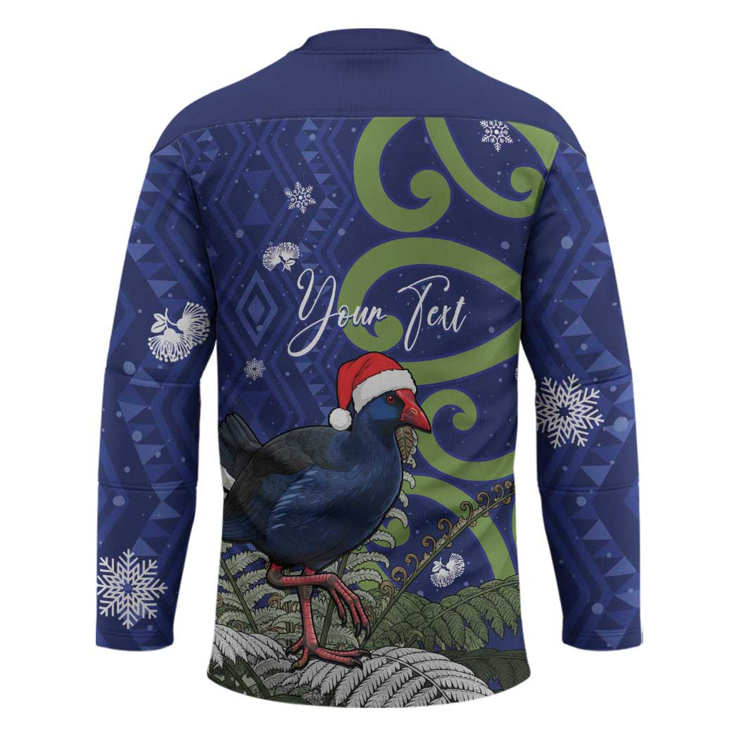 Personalized New Zealand Pukeko Christmas Hockey Jersey Meri Kirihimete Taniko Ponga Koru Blue - Polynesian Pride