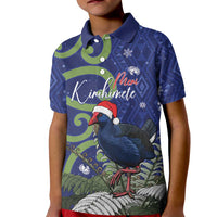 Personalized New Zealand Pukeko Christmas Kid Polo Shirt Meri Kirihimete Taniko Ponga Koru Blue - Polynesian Pride