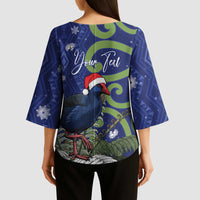 Personalized New Zealand Pukeko Christmas Kimono Sleeve Blouse Meri Kirihimete Taniko Ponga Koru Blue - Polynesian Pride