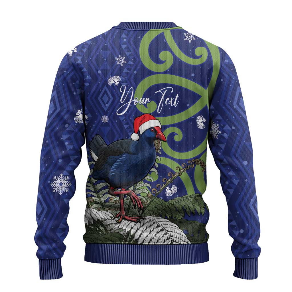 Personalized New Zealand Pukeko Christmas Ugly Christmas Sweater Meri Kirihimete Taniko Ponga Koru Blue - Polynesian Pride
