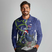 Personalized New Zealand Pukeko Christmas Long Sleeve Polo Shirt Meri Kirihimete Taniko Ponga Koru Blue - Polynesian Pride