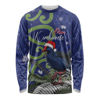 Personalized New Zealand Pukeko Christmas Long Sleeve Shirt Meri Kirihimete Taniko Ponga Koru Blue - Polynesian Pride