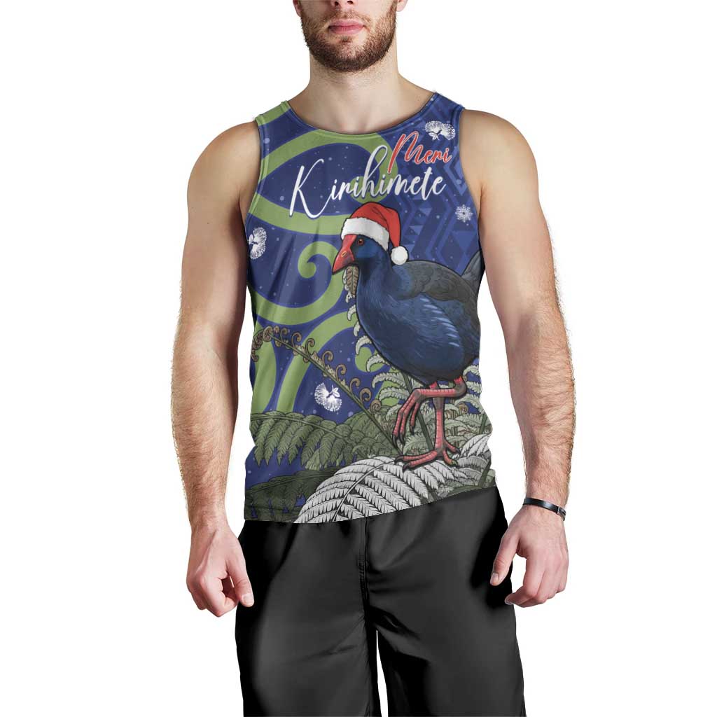 Personalized New Zealand Pukeko Christmas Men Tank Top Meri Kirihimete Taniko Ponga Koru Blue - Polynesian Pride