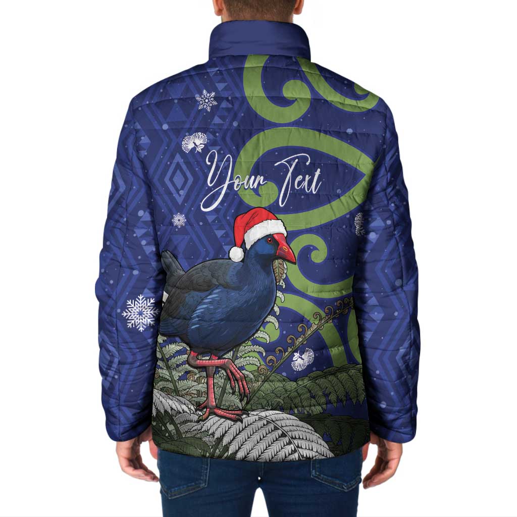 Personalized New Zealand Pukeko Christmas Padded Jacket Meri Kirihimete Taniko Ponga Koru Blue - Polynesian Pride
