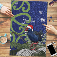 Personalized New Zealand Pukeko Christmas Puzzle Meri Kirihimete Taniko Ponga Koru Blue - Polynesian Pride
