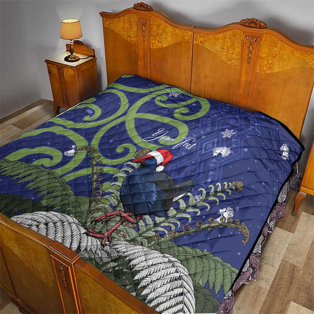 Personalized New Zealand Pukeko Christmas Quilt Meri Kirihimete Taniko Ponga Koru Blue - Polynesian Pride