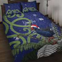 Personalized New Zealand Pukeko Christmas Quilt Bed Set Meri Kirihimete Taniko Ponga Koru Blue - Polynesian Pride