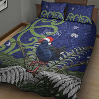 Personalized New Zealand Pukeko Christmas Quilt Bed Set Meri Kirihimete Taniko Ponga Koru Blue - Polynesian Pride