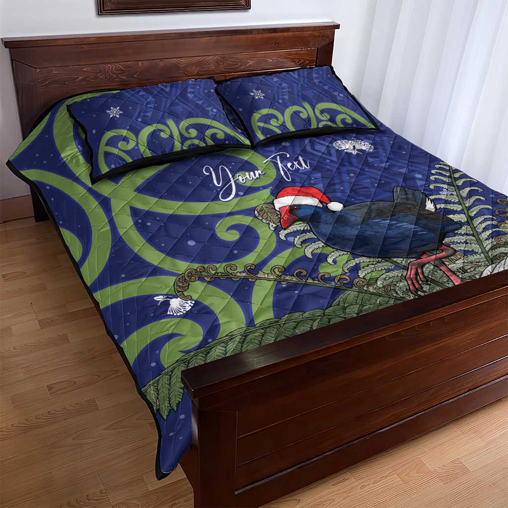 Personalized New Zealand Pukeko Christmas Quilt Bed Set Meri Kirihimete Taniko Ponga Koru Blue - Polynesian Pride