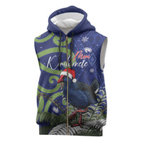 Personalized New Zealand Pukeko Christmas Sleeveless Zip Hoodie Meri Kirihimete Taniko Ponga Koru Blue - Polynesian Pride