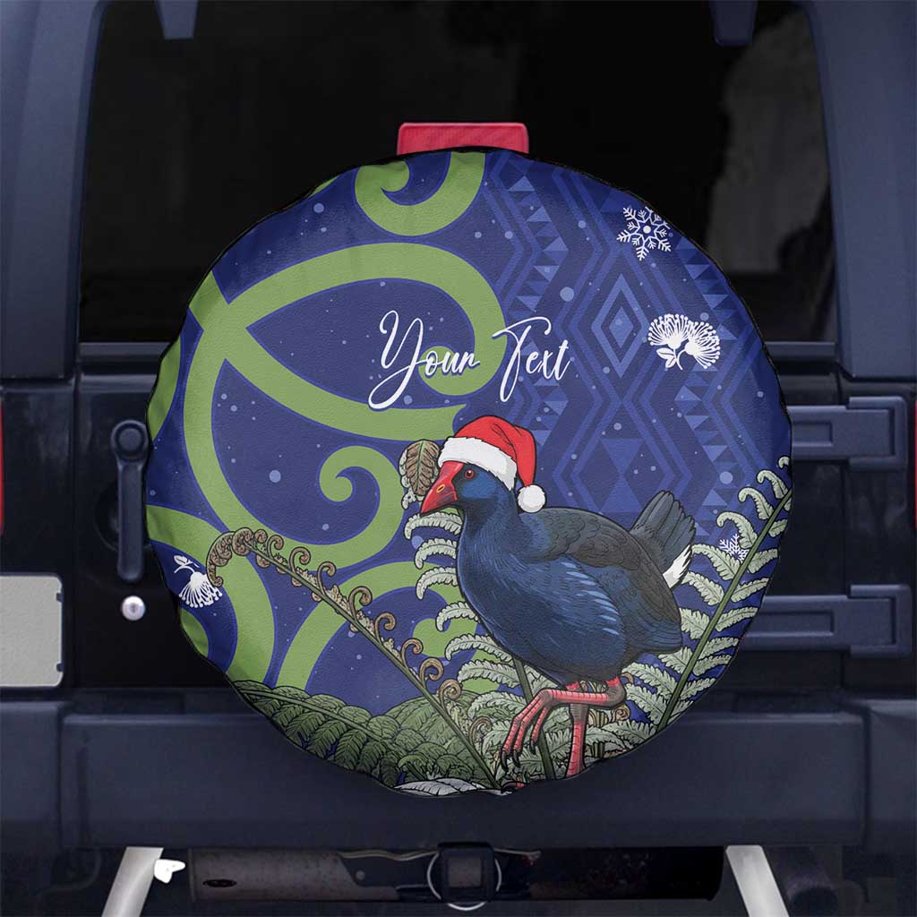 Personalized New Zealand Pukeko Christmas Spare Tire Cover Meri Kirihimete Taniko Ponga Koru Blue - Polynesian Pride