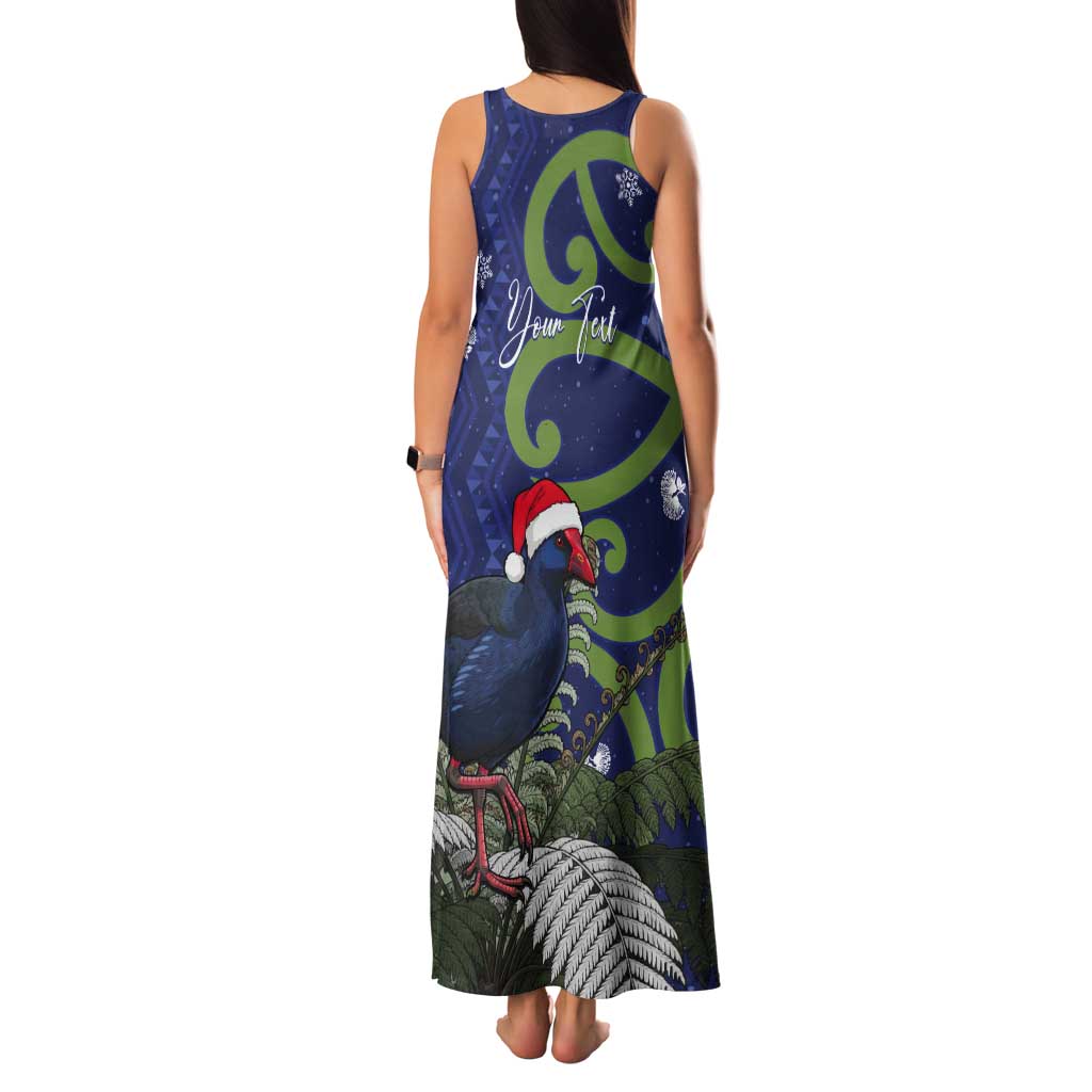 Personalized New Zealand Pukeko Christmas Tank Maxi Dress Meri Kirihimete Taniko Ponga Koru Blue - Polynesian Pride