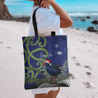 Personalized New Zealand Pukeko Christmas Tote Bag Meri Kirihimete Taniko Ponga Koru Blue - Polynesian Pride