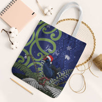 Personalized New Zealand Pukeko Christmas Tote Bag Meri Kirihimete Taniko Ponga Koru Blue - Polynesian Pride