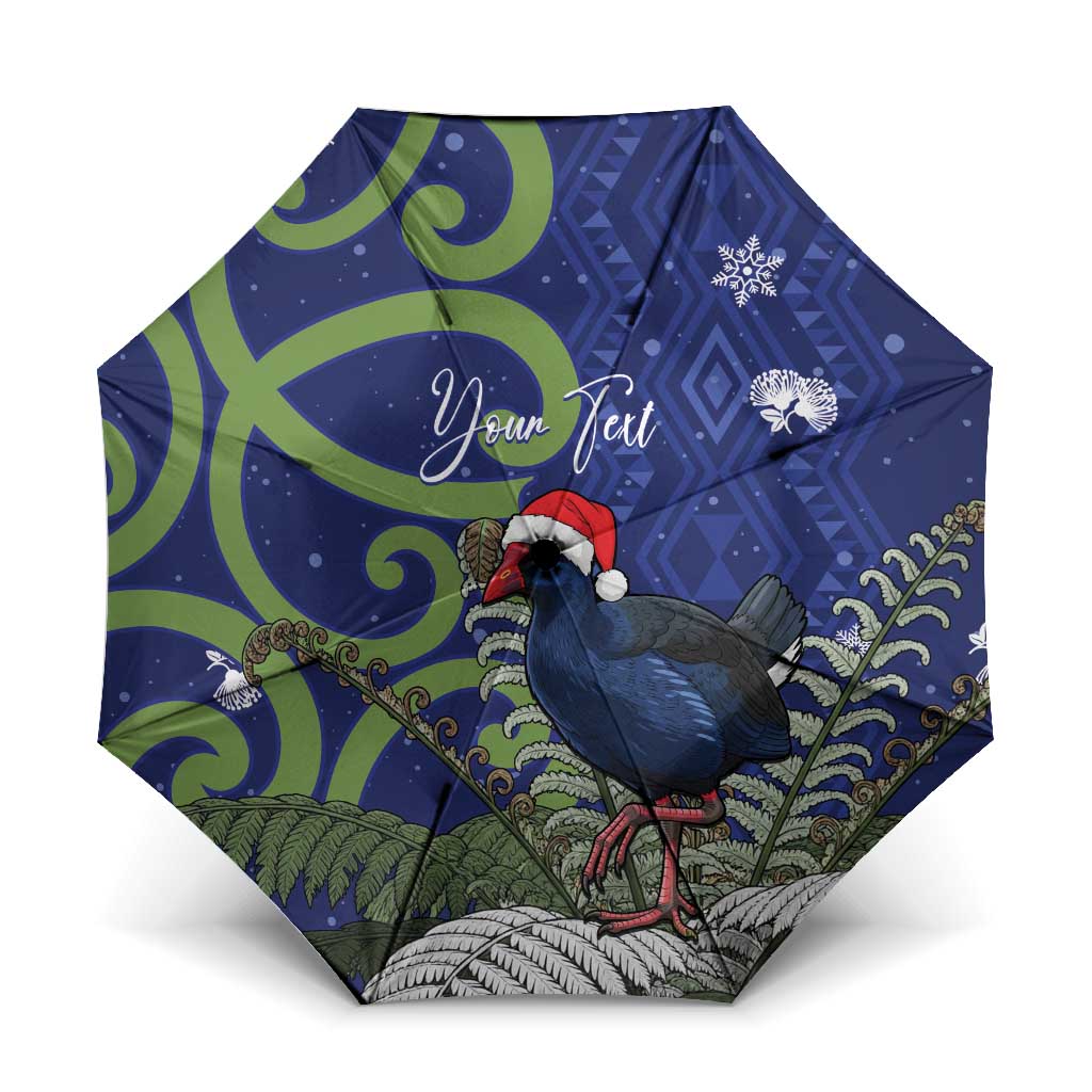 Personalized New Zealand Pukeko Christmas Umbrella Meri Kirihimete Taniko Ponga Koru Blue - Polynesian Pride