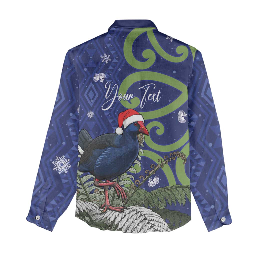 Personalized New Zealand Pukeko Christmas Women Casual Shirt Meri Kirihimete Taniko Ponga Koru Blue - Polynesian Pride