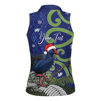 Personalized New Zealand Pukeko Christmas Women Sleeveless Polo Shirt Meri Kirihimete Taniko Ponga Koru Blue - Polynesian Pride