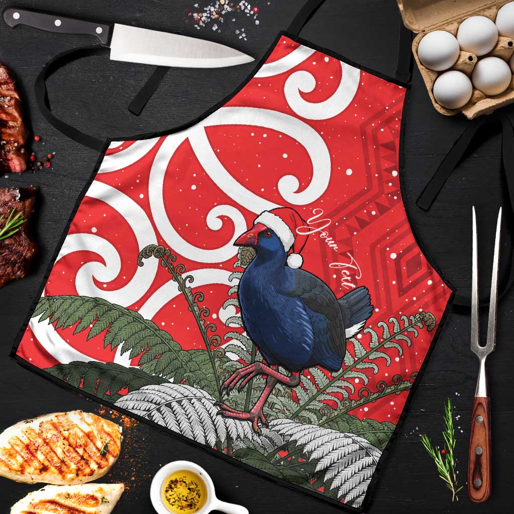 Personalized New Zealand Pukeko Christmas Apron Meri Kirihimete Taniko Ponga Koru Red - Polynesian Pride