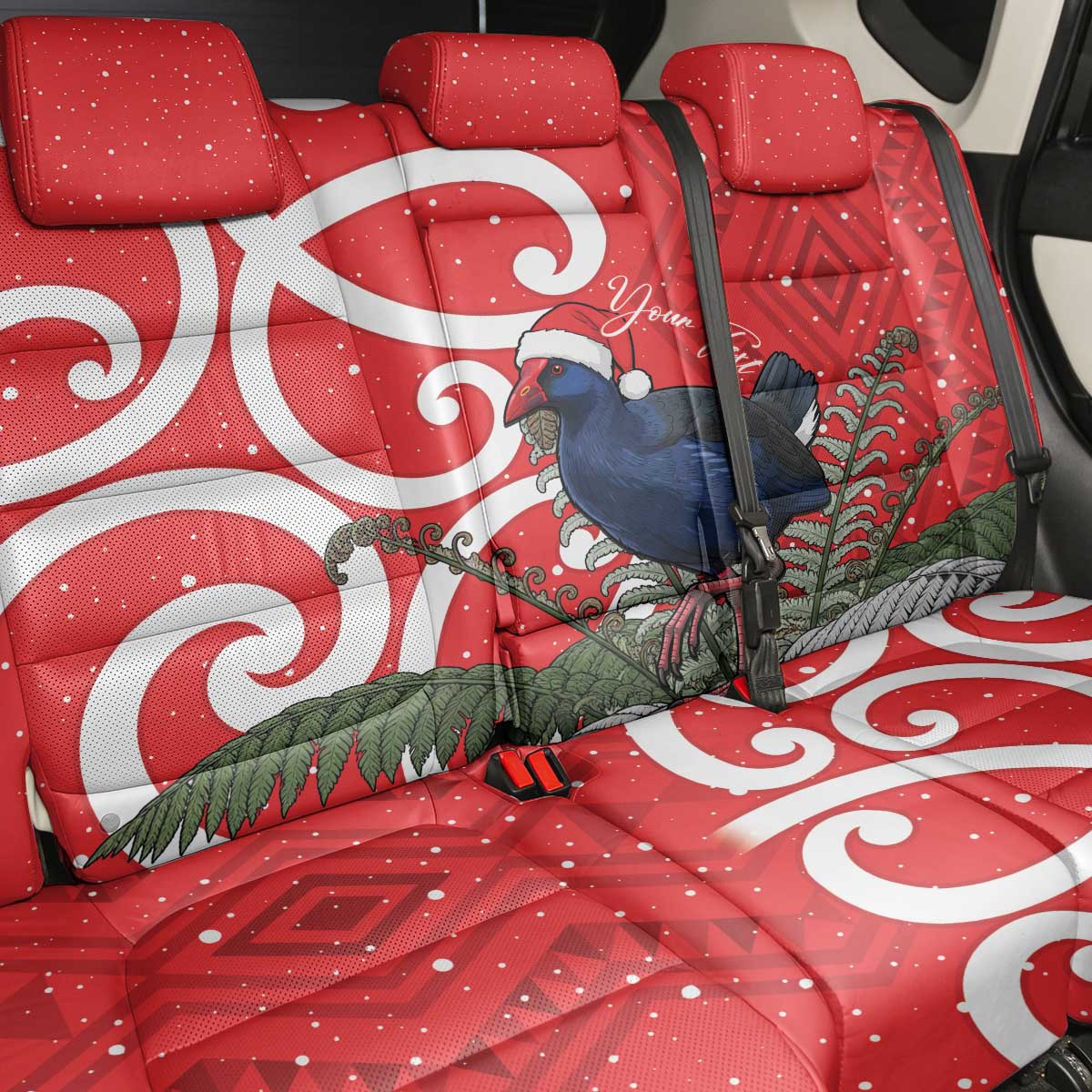 Personalized New Zealand Pukeko Christmas Back Car Seat Cover Meri Kirihimete Taniko Ponga Koru Red - Polynesian Pride
