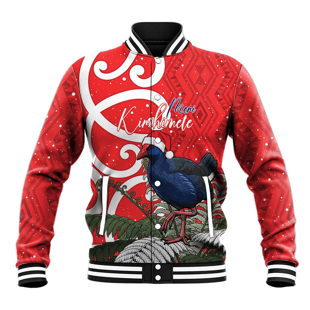 Personalized New Zealand Pukeko Christmas Baseball Jacket Meri Kirihimete Taniko Ponga Koru Red - Polynesian Pride