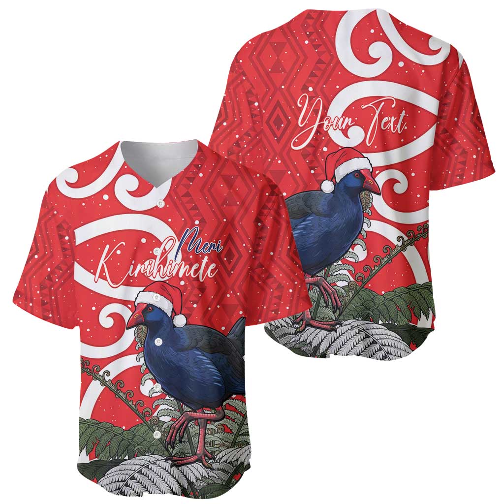 Personalized New Zealand Pukeko Christmas Baseball Jersey Meri Kirihimete Taniko Ponga Koru Red - Polynesian Pride