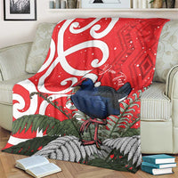 Personalized New Zealand Pukeko Christmas Blanket Meri Kirihimete Taniko Ponga Koru Red - Polynesian Pride