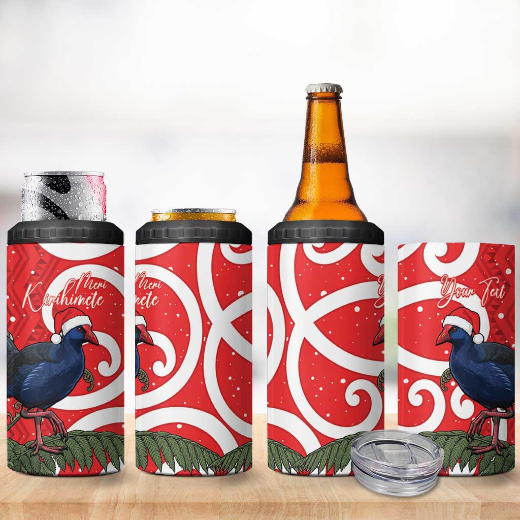 Personalized New Zealand Pukeko Christmas 4 in 1 Can Cooler Tumbler Meri Kirihimete Taniko Ponga Koru Red - Polynesian Pride