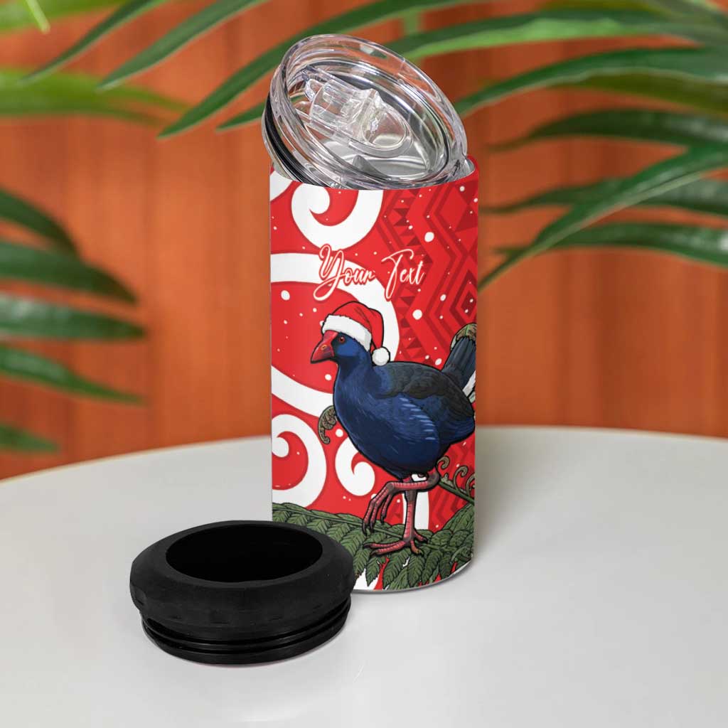 Personalized New Zealand Pukeko Christmas 4 in 1 Can Cooler Tumbler Meri Kirihimete Taniko Ponga Koru Red - Polynesian Pride