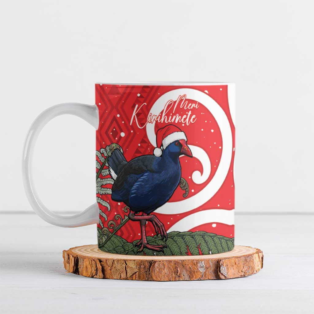 Personalized New Zealand Pukeko Christmas Ceramic Mug Meri Kirihimete Taniko Ponga Koru Red - Polynesian Pride