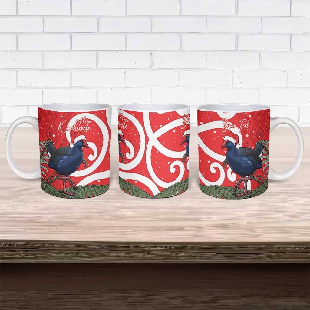 Personalized New Zealand Pukeko Christmas Ceramic Mug Meri Kirihimete Taniko Ponga Koru Red - Polynesian Pride