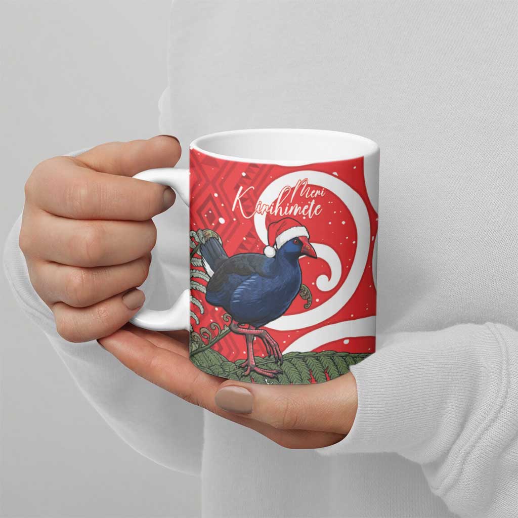 Personalized New Zealand Pukeko Christmas Ceramic Mug Meri Kirihimete Taniko Ponga Koru Red - Polynesian Pride