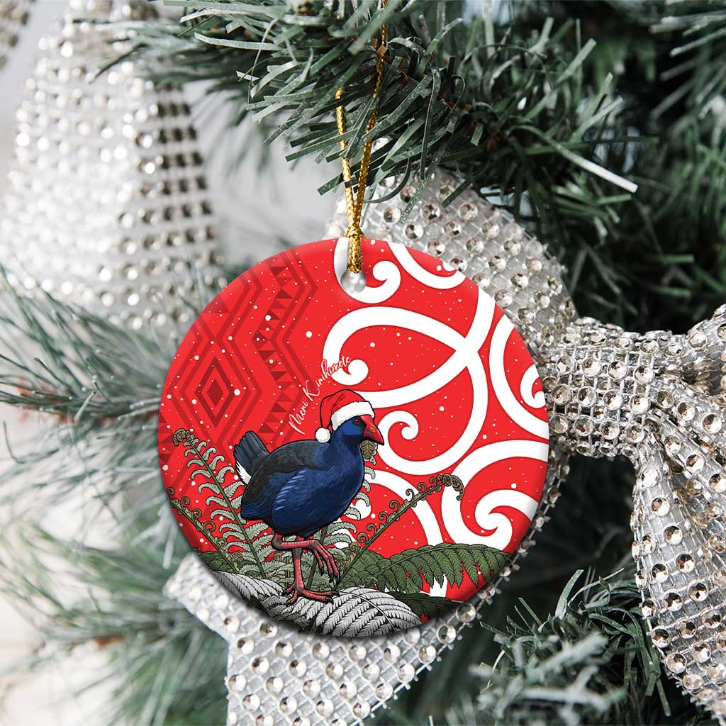 Personalized New Zealand Pukeko Christmas Ceramic Ornament Meri Kirihimete Taniko Ponga Koru Red - Polynesian Pride